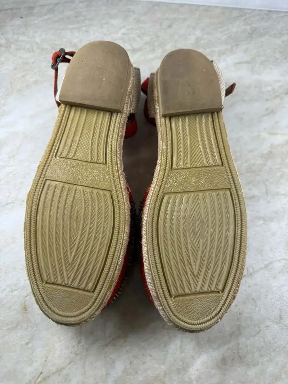 BOC Red Suede Beaded Espadrille Wedge Sandals Ankle Strap Boho Women’s Size 8